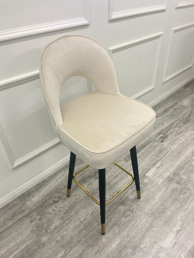 Astra Open Back Cream Velvet Barstool with Gold Pin Leg