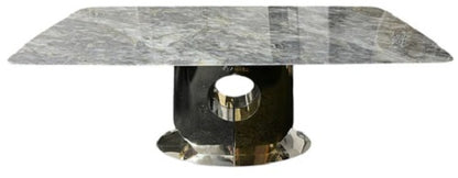 Dining Table 1.8 Marble Grey Top Gold & Chrome Modern Base