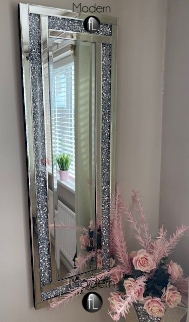 120x40 crushed diamond wall mirror with straight edge finish