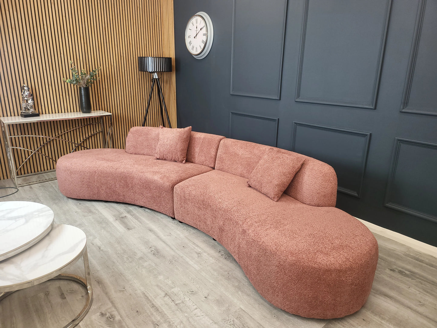 3 Seater Curved Sofa, Curved Cinema Boucle 3 Seater Sofa