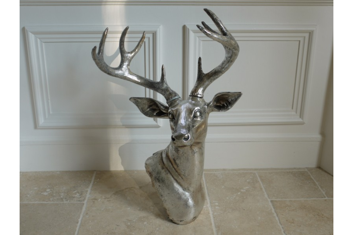 Stunning Silver Stag Head Ornament 65cm high