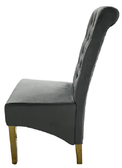 Pair Of Grey Scroll Back Dining Chair Gold Leg