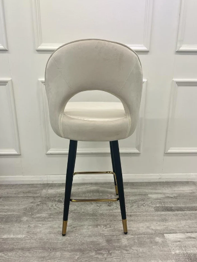 Astra Open Back Cream Velvet Barstool with Gold Pin Leg