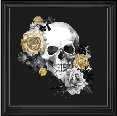 Floral Skull Wall Art Design, Skull Art In Black Wood Frame