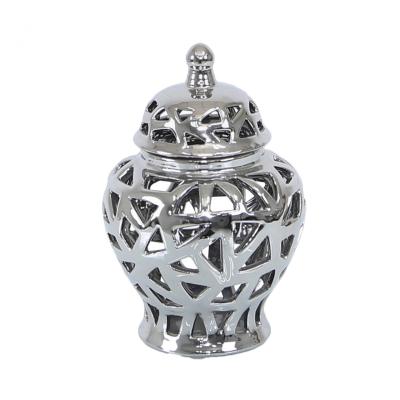 Chrome silver decorative Ginger jar 22cm high