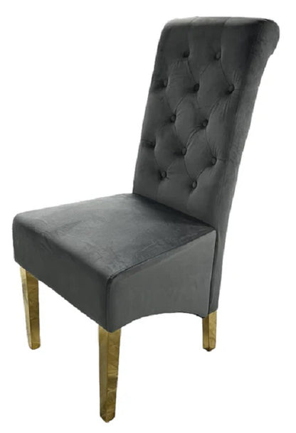 Pair Of Grey Scroll Back Dining Chair Gold Leg