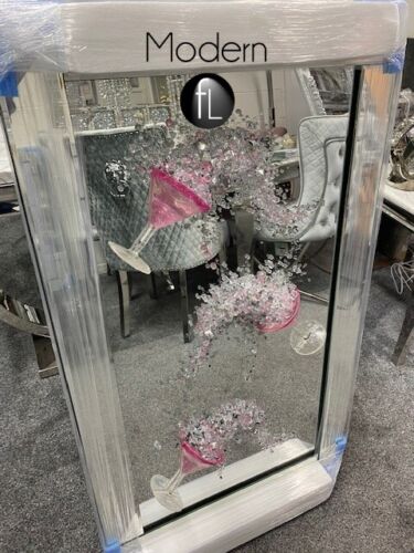 Extra large 3 Cocktail glass pink 3D glitter art with mirrored frame