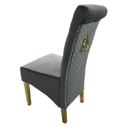 Pair Of Grey Scroll Back Dining Chair Gold Leg