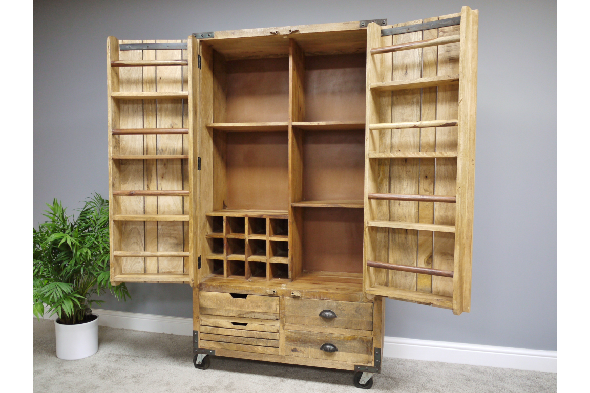 LARGE WOODEN CABINET, 180 CM HIGH INDUSTRIAL STYLE STORAGE CABINET