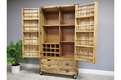 LARGE WOODEN CABINET, 180 CM HIGH INDUSTRIAL STYLE STORAGE CABINET