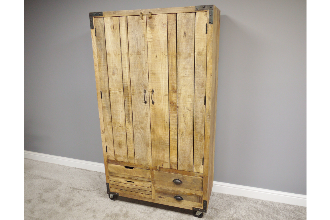 LARGE WOODEN CABINET, 180 CM HIGH INDUSTRIAL STYLE STORAGE CABINET