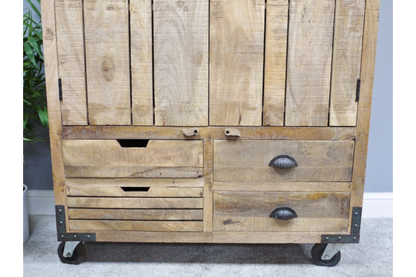 LARGE WOODEN CABINET, 180 CM HIGH INDUSTRIAL STYLE STORAGE CABINET