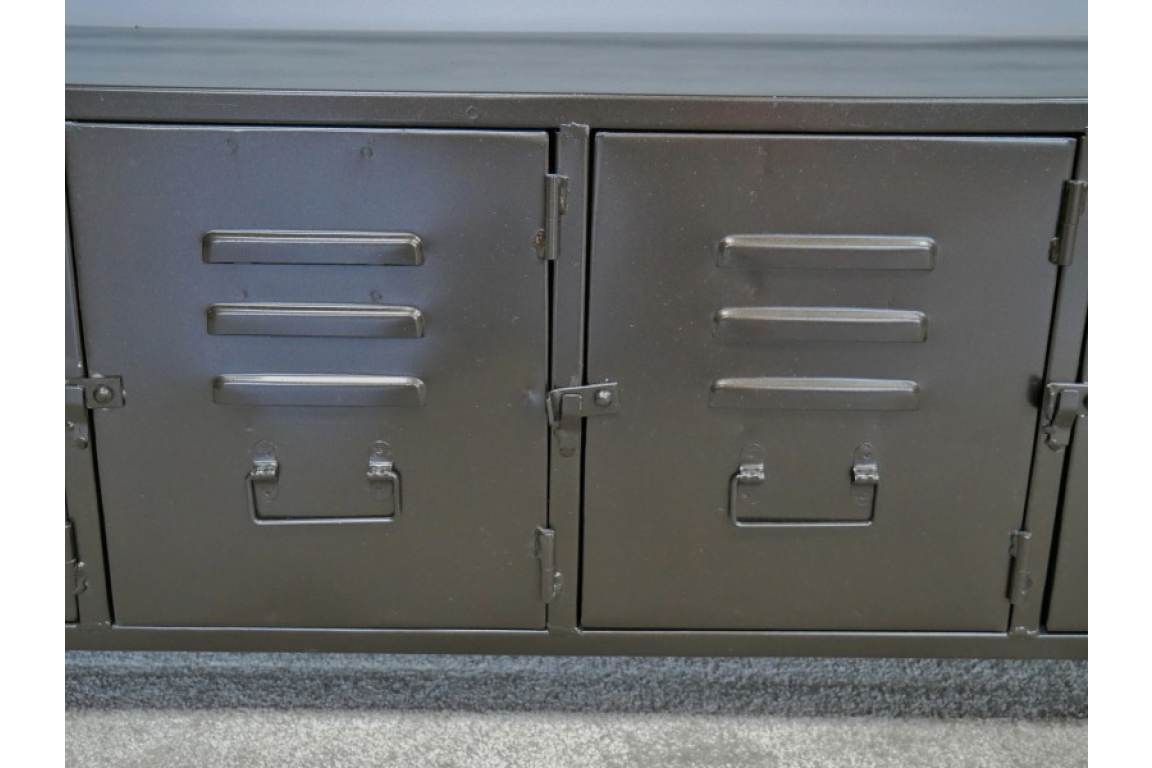 Industrial Locker style low cabinet, dark metal industrial cabinet 120 cm wide