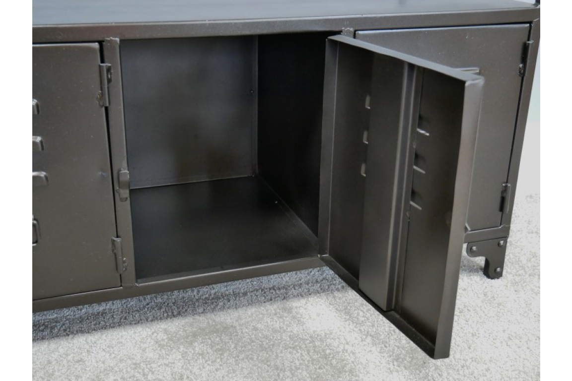 Industrial Locker style low cabinet, dark metal industrial cabinet 120 cm wide