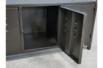 Industrial Locker style low cabinet, dark metal industrial cabinet 120 cm wide