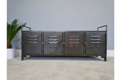 Industrial Locker style low cabinet, dark metal industrial cabinet 120 cm wide