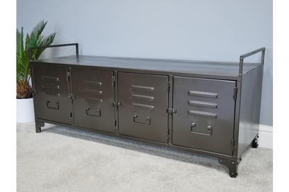 Industrial Locker style low cabinet, dark metal industrial cabinet 120 cm wide