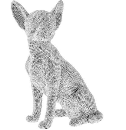 Silver Sitting Chihuahua Dog Ornament, Sparkly Glitz Chihuahua Ornament