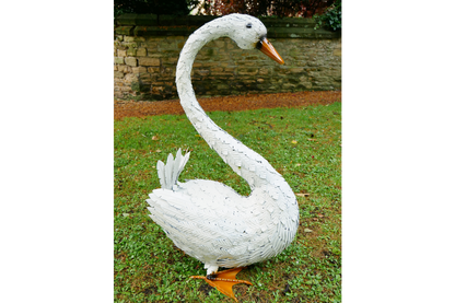 METAL SWAN GARDEN STATUE, LARGE SWAN GARDEN SCULPTURE 100cm high