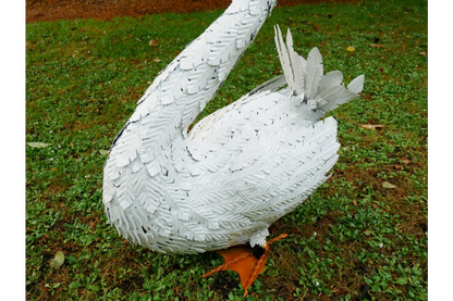 METAL SWAN GARDEN STATUE, LARGE SWAN GARDEN SCULPTURE 100cm high