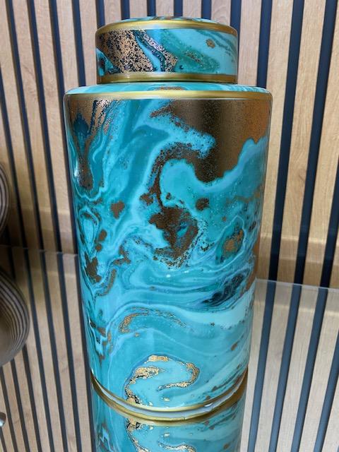 Ceramic large blue and gold sand abstract colour decorative jar 30cm high