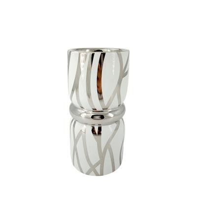 Ceramic white and silver abstract decorative vase 21cm high