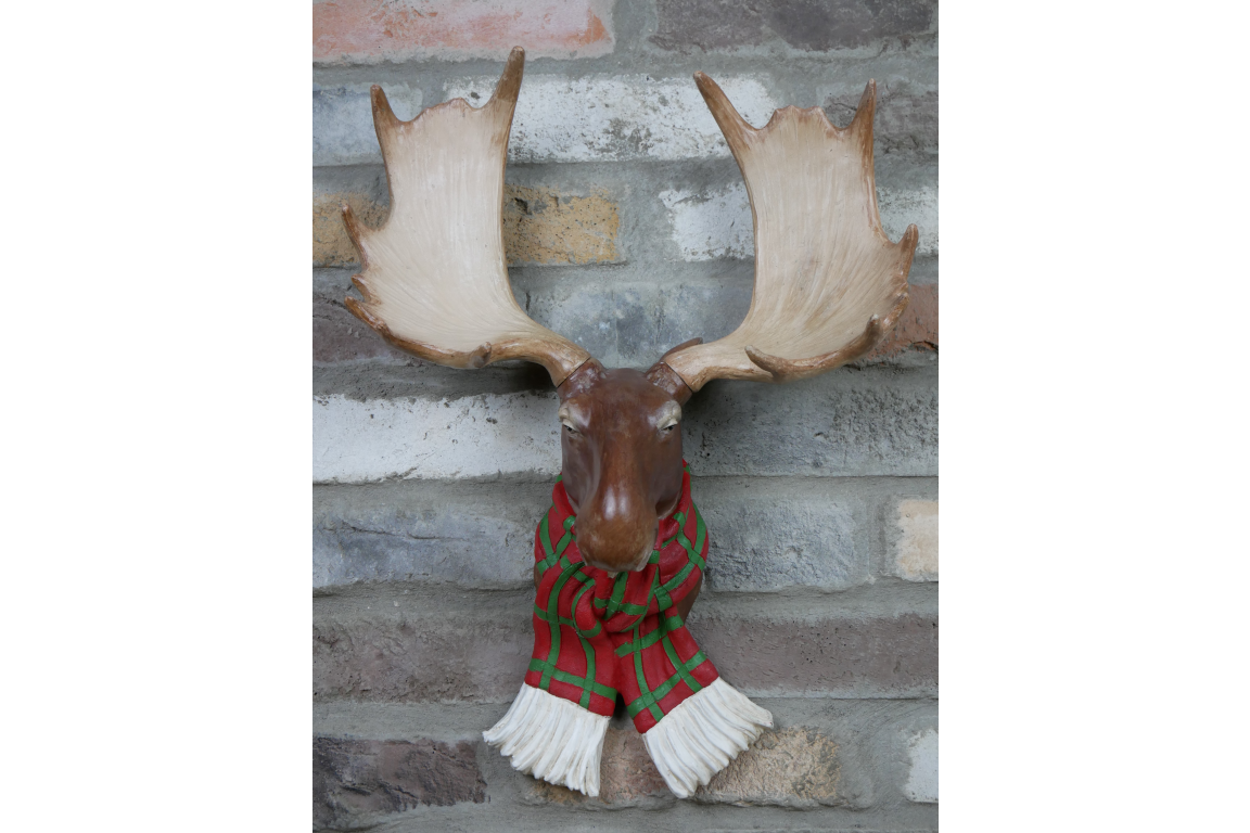 Moose Head Wall Decor Ornament with Scarf 48cm high