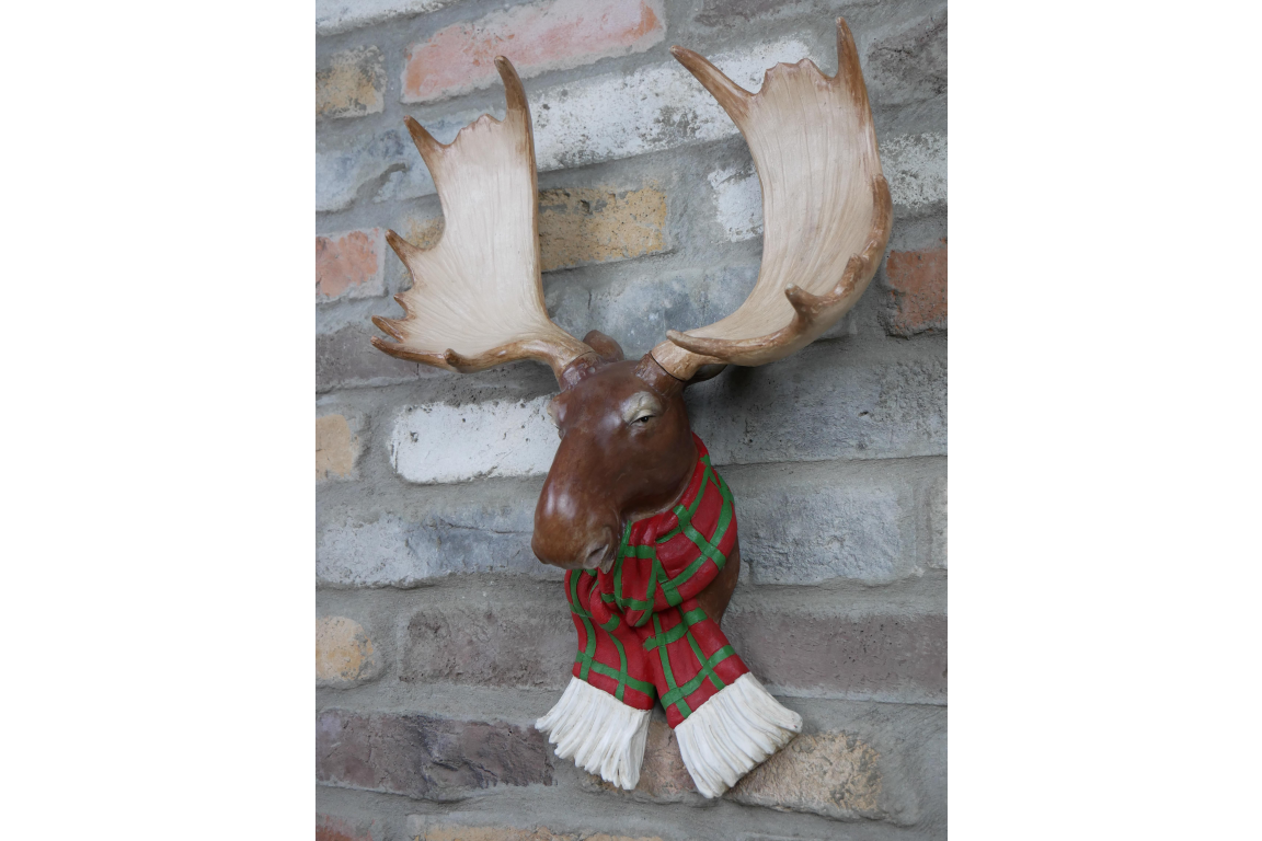 Moose Head Wall Decor Ornament with Scarf 48cm high