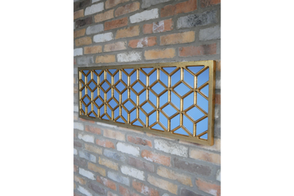 Geometric gold wall mirror, antique gold Geo ornate mirror 118cm x 40cm