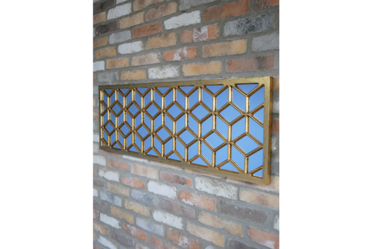 Geometric gold wall mirror, antique gold Geo ornate mirror 118cm x 40cm