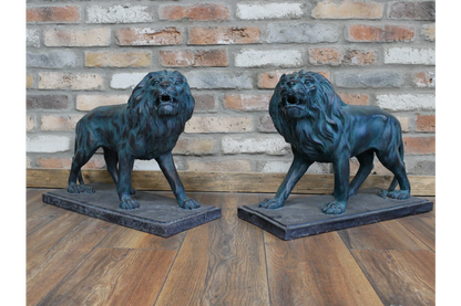 Pair Of Antique Style Outdoor Lion Ornaments, Animal Garden Ornaments