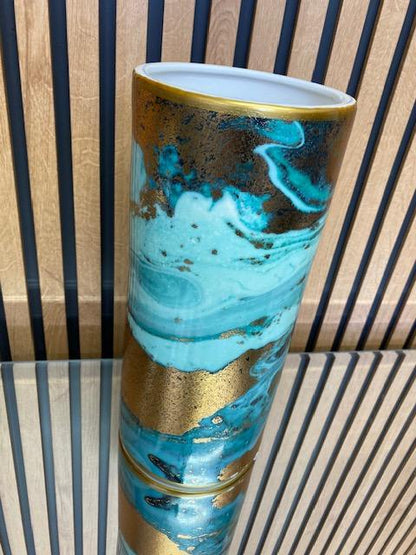 Ceramic blue and gold sand abstract colour decorative vase 30cm high