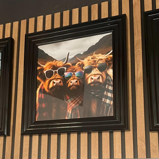 Highland Cow Family Picture In Black Wood Frame 39X39cm