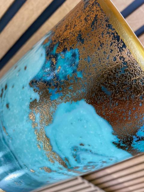 Ceramic blue and gold sand abstract colour decorative vase 30cm high