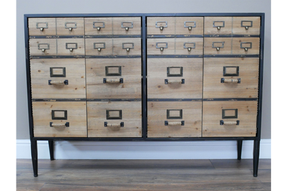 Industrial style wood storage cabinet with drawer effect, large 2 door sideboard