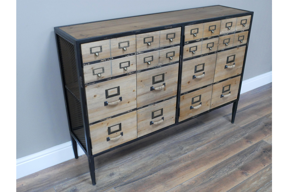 Industrial style wood storage cabinet with drawer effect, large 2 door sideboard