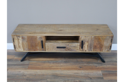 Industrial large Iron and wood TV stand with Iron leg, 145cm wide