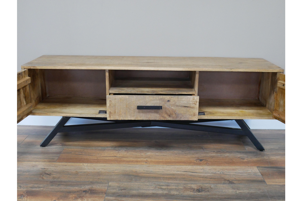 Industrial large Iron and wood TV stand with Iron leg, 145cm wide