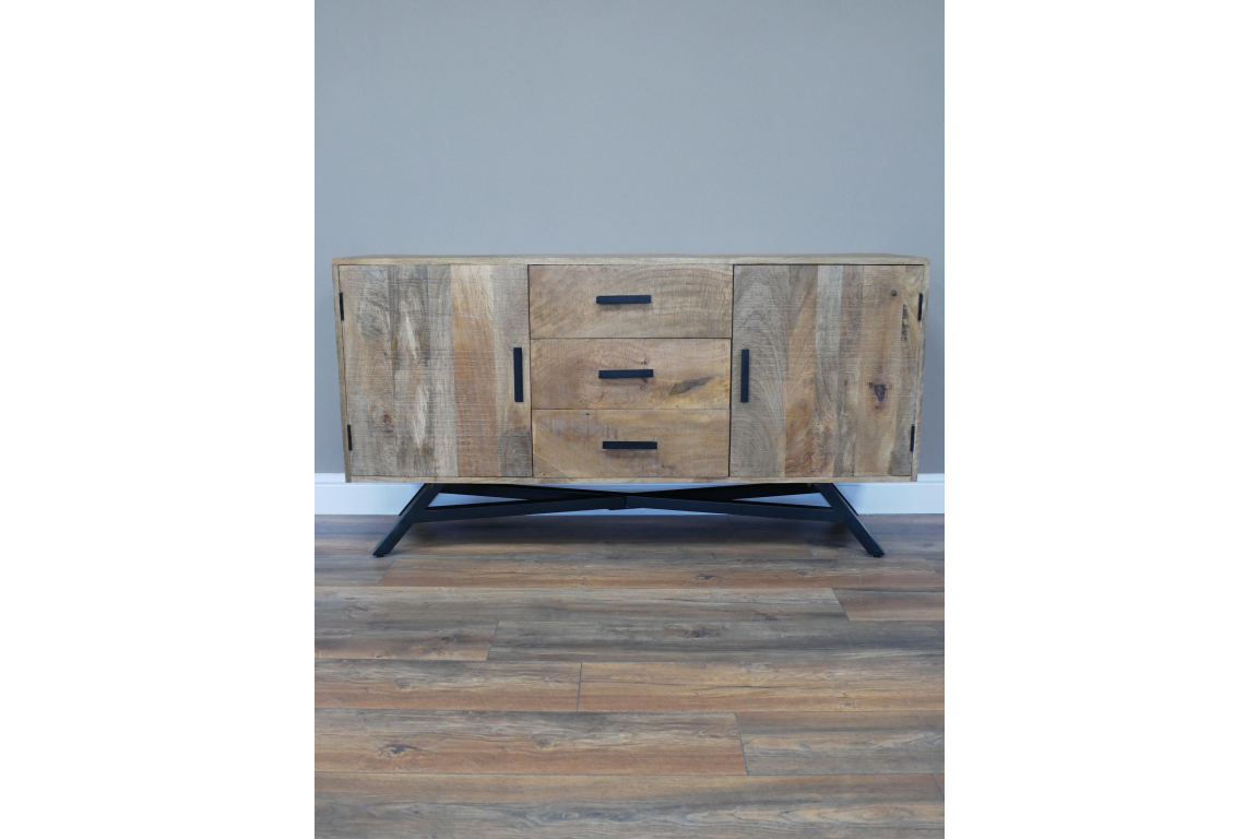 Industrial large Iron and wood sideboard with Iron leg, 145cm wide