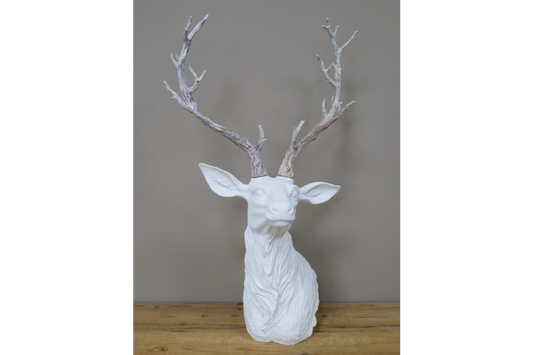 Resin White Stag Head Ornament 72 cm high