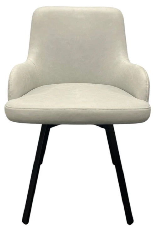 Rose Light Grey Faux Leather 180 degree swivel Dining chair with black metal leg
