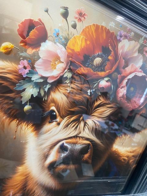 Highland Cow with Floral Crown Picture 39X39cm