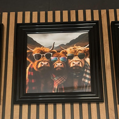 Highland Cow Family Picture In Black Wood Frame 39X39cm