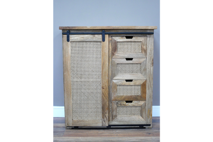 INDUSTRIAL STYLE RUSTIC WOODEN CABINET WITH RATTAN 89 CM WIDE