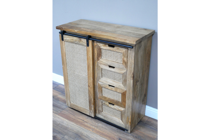 INDUSTRIAL STYLE RUSTIC WOODEN CABINET WITH RATTAN 89 CM WIDE