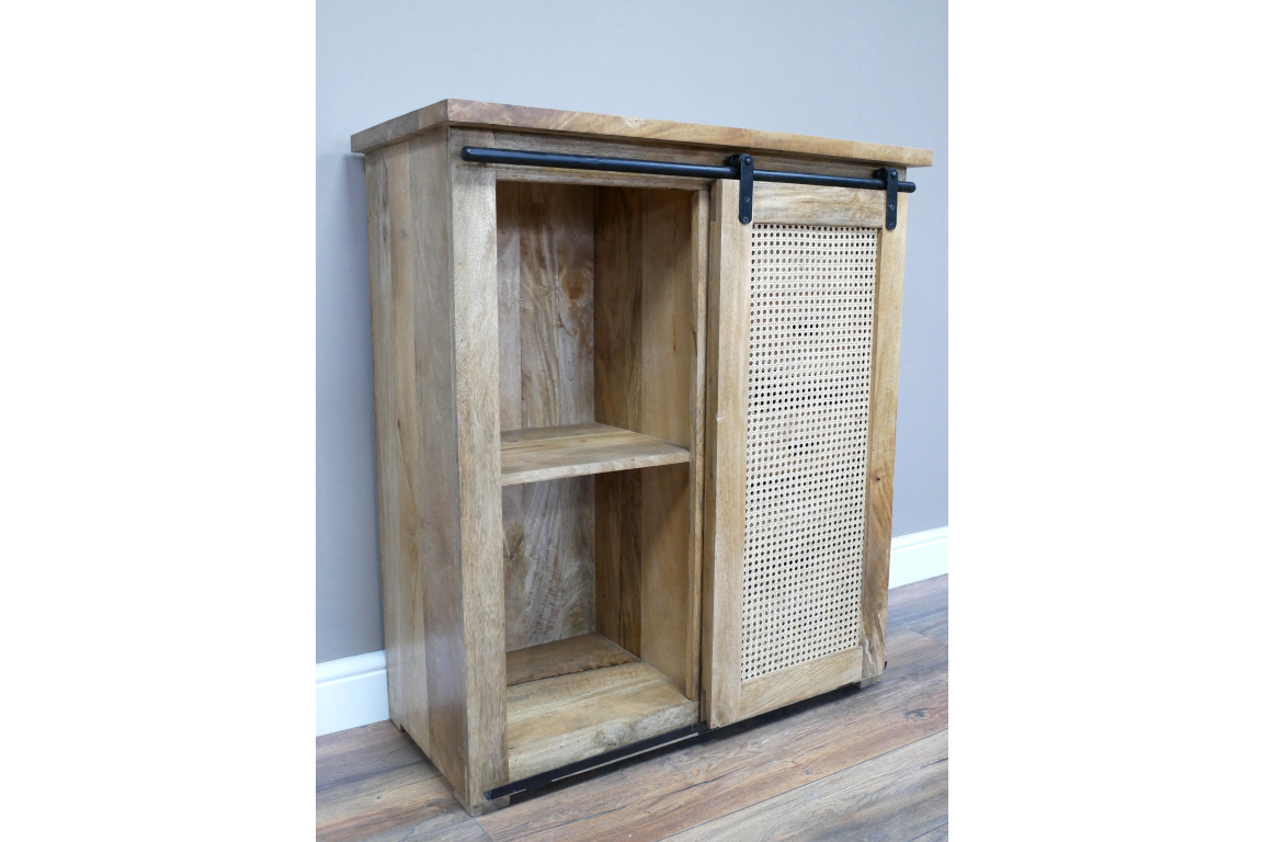 INDUSTRIAL STYLE RUSTIC WOODEN CABINET WITH RATTAN 89 CM WIDE