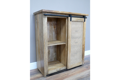 INDUSTRIAL STYLE RUSTIC WOODEN CABINET WITH RATTAN 89 CM WIDE