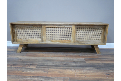 INDUSTRIAL STYLE RUSTIC WOODEN TV CABINET WITH RATTAN 180 CM WIDE