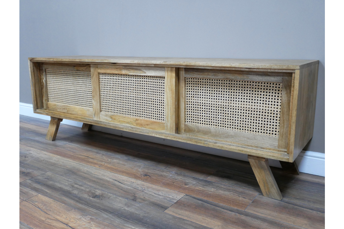 INDUSTRIAL STYLE RUSTIC WOODEN TV CABINET WITH RATTAN 180 CM WIDE