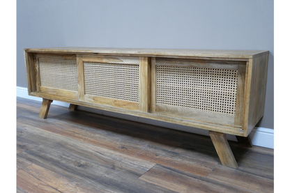 INDUSTRIAL STYLE RUSTIC WOODEN TV CABINET WITH RATTAN 180 CM WIDE